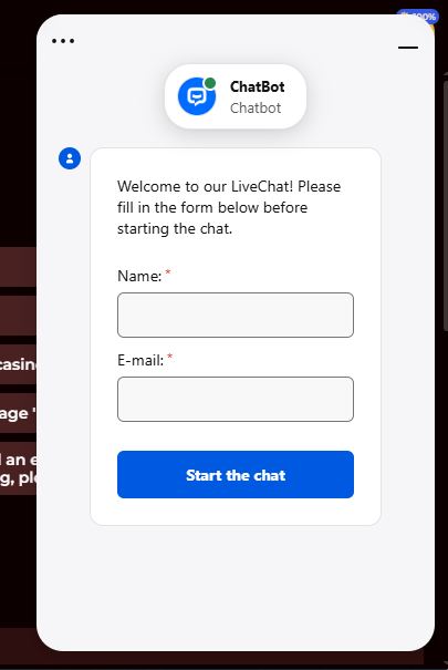Avvia chat dal vivo con supporto RomanCasino clienti