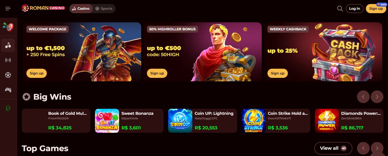 Visita homepage RomanCasino per vedere tutte promozioni disponibili